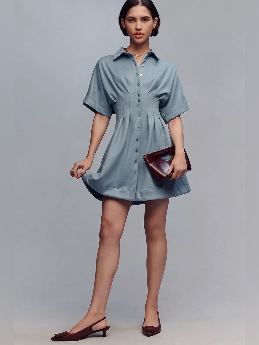 Anthropologie Tobie Faux-Suede Mini Shirtdress by Exquise - Picture 4 of 7